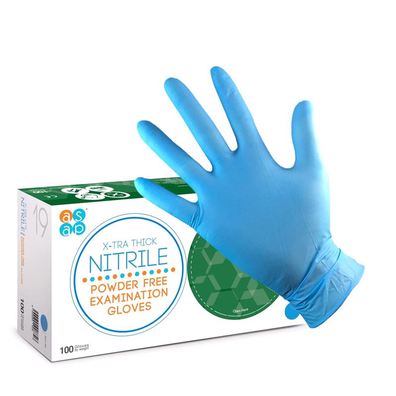 X tra Thick Blue Nitrile Powder Free Disposable Gloves Box Of 100